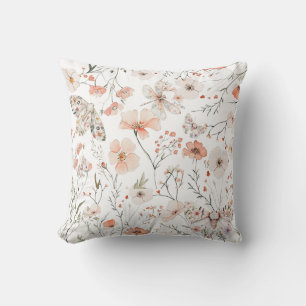 Boho Wildflower Floral Butterfly Throw Pillow