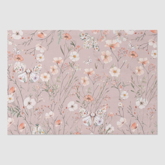 Boho Wildflower Floral Butterfly Tissue Paper (Front)