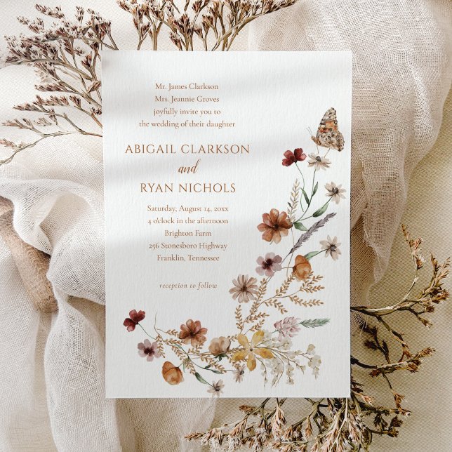 Boho Wildflower Floral Butterfly Wedding Invitation (Creator Uploaded)
