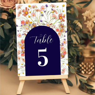 Boho Wildflower Floral Fall Navy Blue Wedding Table Number