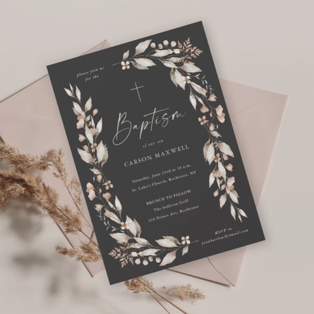 Boho Wildflower Floral Gender Neutral Baptism Invitation (Boho wildflower elegant gender neutral baptism christening invitation.)