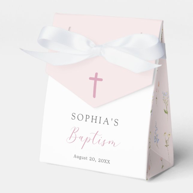 Boho Wildflower Floral Girl Baptism Favor Box (Front Side)