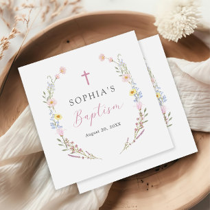 Boho Wildflower Floral Girl Baptism Napkin