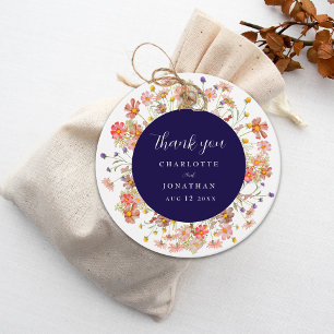 Boho Wildflower Floral Navy Blue Wedding Thank You Favour Tags
