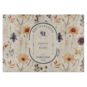 Boho Wildflower Floral  Personalized Wedding Gift  Cutting Board