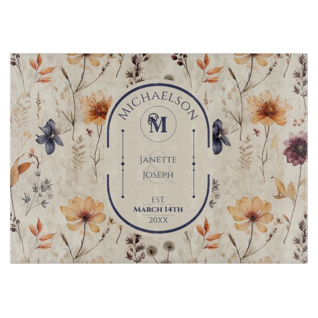 Boho Wildflower Floral  Personalized Wedding Gift  Cutting Board (Front)