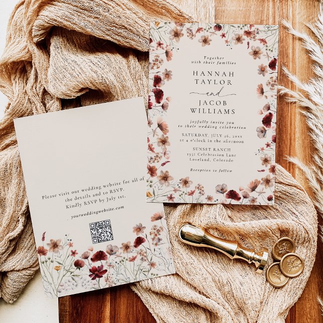 Boho Wildflower Floral QR Code RSVP Wedding Invitation (Creator Uploaded)