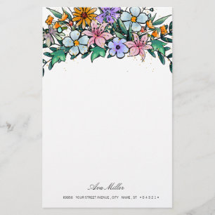 Boho Wildflower Floral Stationary Paper