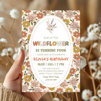 boho Wildflower for girl Birthday Invitation
