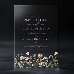 Boho Wildflower Garden Blush Pink Wedding Acrylic Invitations
