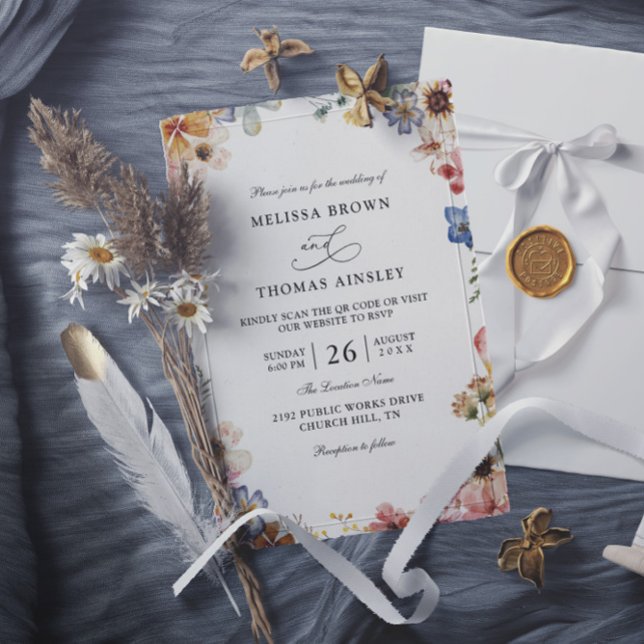 Boho Wildflower Garden Budget QR Code Wedding Invitation (Creator Uploaded)