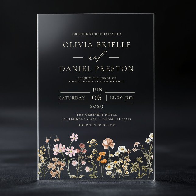 Boho Wildflower Garden Champagne Beige Wedding Acrylic Invitations (Creator Uploaded)