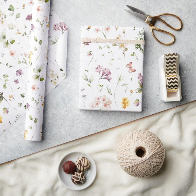 Boho Wildflower Garden Floral Pattern Wrapping Paper (Crafts)