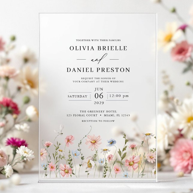 Boho Wildflower Garden Floral Wedding Acrylic Invitations (Creator Uploaded)