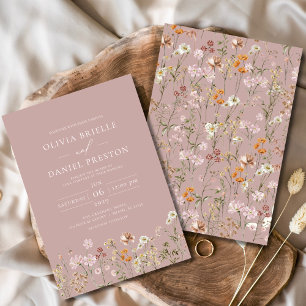  Boho Wildflower Garden Mauve Pink Wedding Invitation