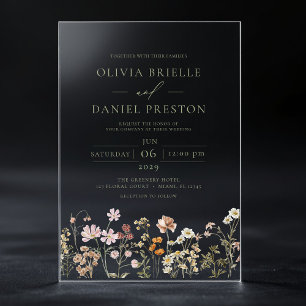 Boho Wildflower Garden Sage Green Wedding Acrylic Invitations
