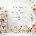 Boho Wildflower Garden Wedding Acrylic Invitations<br><div class="desc">Capture the essence of a boho wedding with these wildflower garden acrylic invitations. Crafted from clear acrylic, each invitation features delicate wildflower illustrations and earthy tones that bring a natural, enchanting feel to your wedding stationery. Perfect for outdoor or rustic weddings, these invitations beautifully combine modern simplicity with bohemian charm....</div>