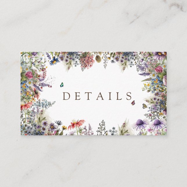Boho Wildflower Garden White Details Enclosure Card (Front)