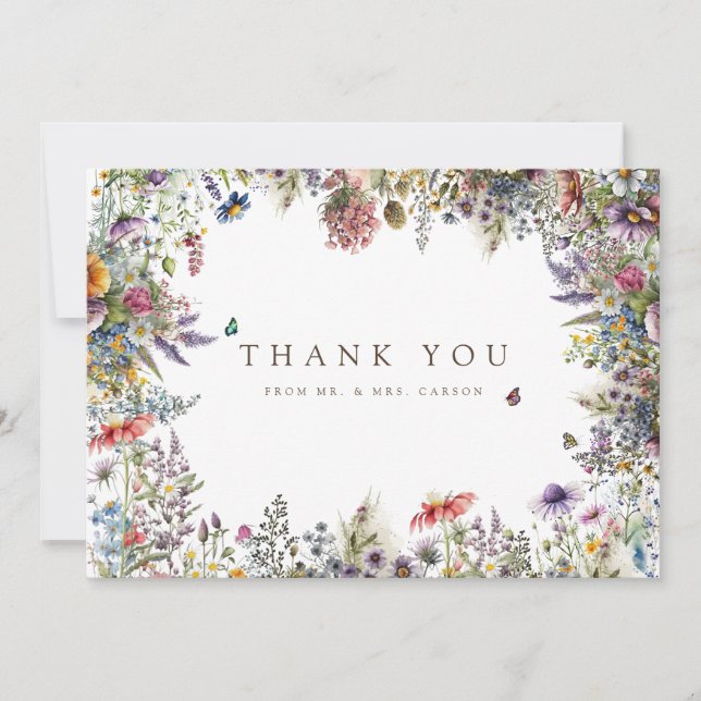 Boho Wildflower Garden White Thank You Card  (Front)