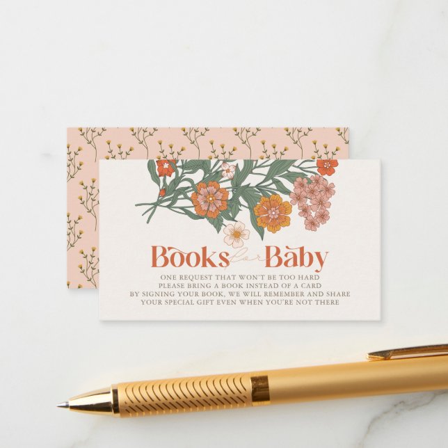 Boho Wildflower Girl Baby Shower Book Request Enclosure Card (Front/Back In Situ)