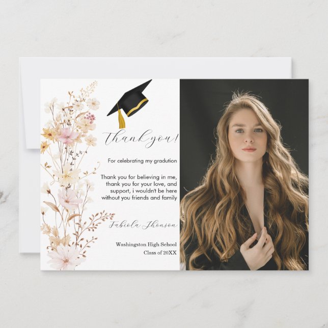 Boho Wildflower Grass Graduation Thank You Card (Front)