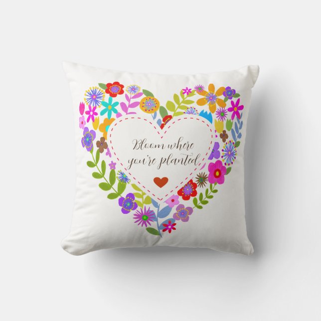 Boho Wildflower Heart Customizable Throw Pillow (Front)