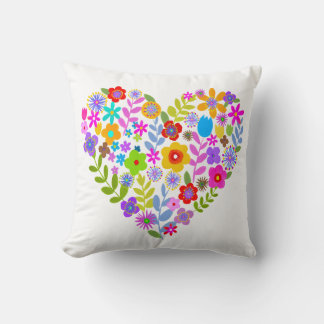 Boho Wildflower Heart Throw Pillow