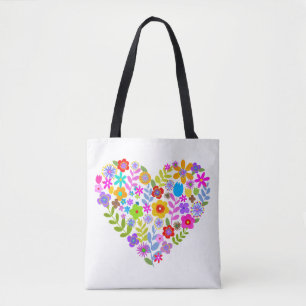 Boho Wildflower Heart Tote Bag