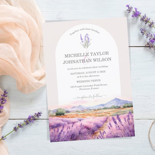 Boho Wildflower Lavender Purple Violet Floral Invitation (watercolor lavender fields provence france)
