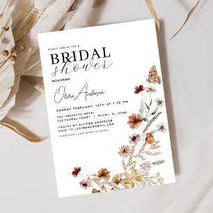 Boho Wildflower Meadow Elegant Bridal Shower Invitation