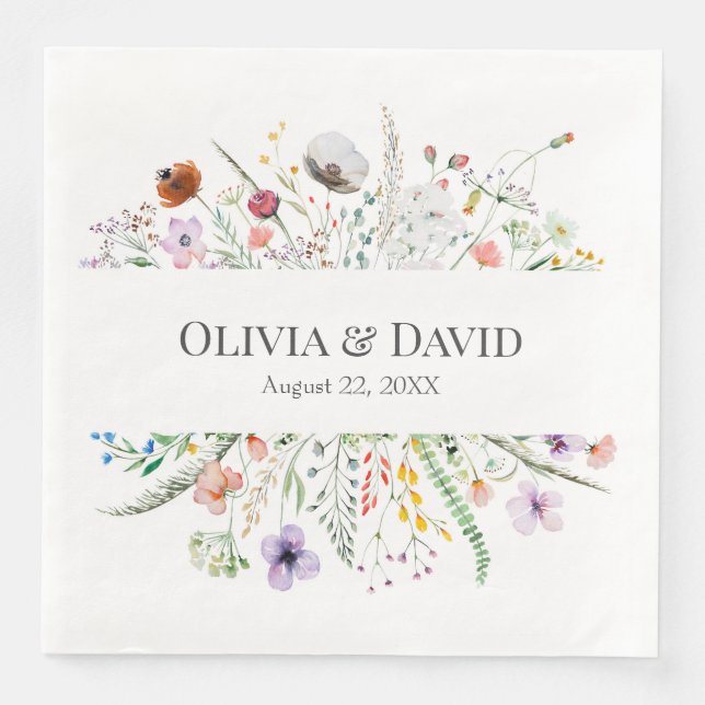 Boho Wildflower Meadow Wedding Napkins (Front)