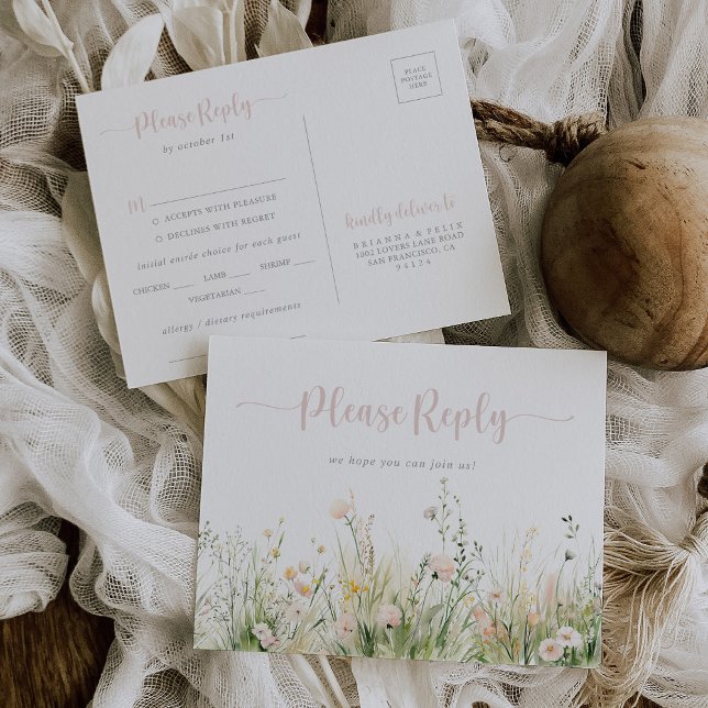 Boho Wildflower Menu Choice RSVP  Postcard (Creator Uploaded)