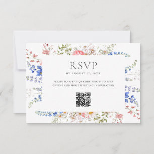 Boho Wildflower Minimalist Floral Wedding RSVP Card