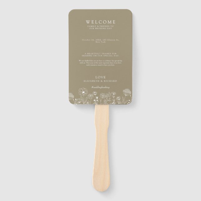 Boho Wildflower Modern Watercolor Wedding Hand Fan (Front)
