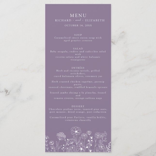 Boho Wildflower Modern Watercolor Wedding Menu (Front)