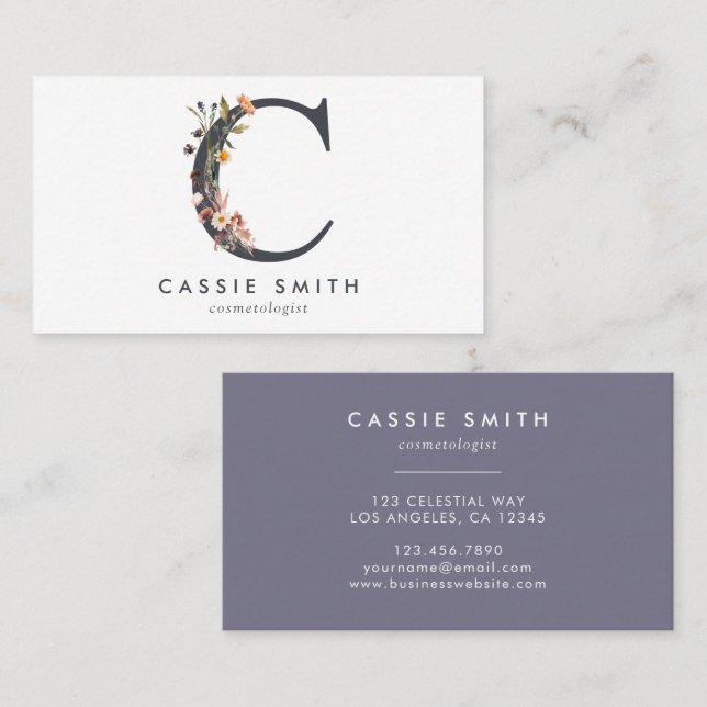 Boho Wildflower Monogram Initial C Business Card (Front/Back)