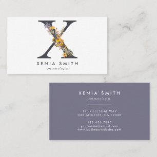 Boho Wildflower Monogram Initial X Business Card