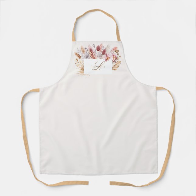Boho Wildflower Monogram Watercolor Apron (Front)