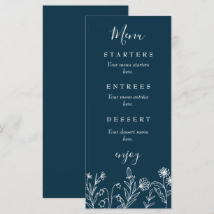 Boho wildflower navy blue wedding menu