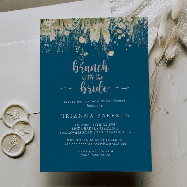 Boho Wildflower Navy Brunch with the Bride Shower  Invitation (Creator Uploaded)