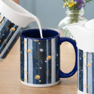 Boho Wildflower Navy Striped Modern Home Decor  Mug