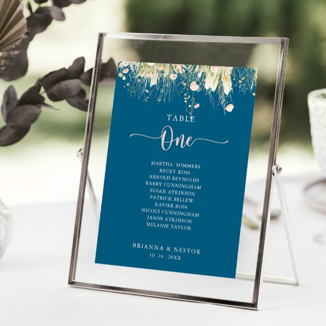 Boho Wildflower Navy Table Number 1 Seating Chart (Creator Uploaded)