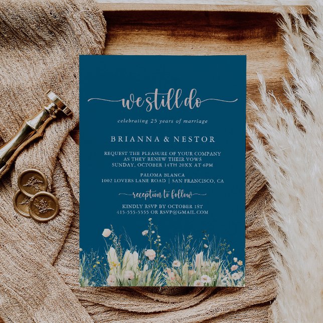 Boho Wildflower Navy We Still Do Vow Renewal  Invitation (Creator Uploaded)