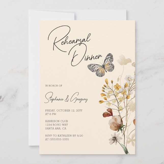 Boho Wildflower Night Before Rehearsal Dinner Invitation (Front)