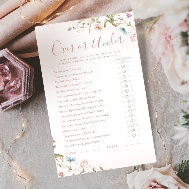 Boho Wildflower Over or Under bridal shower game (Boho Wildflower Over or Under bridal shower game)