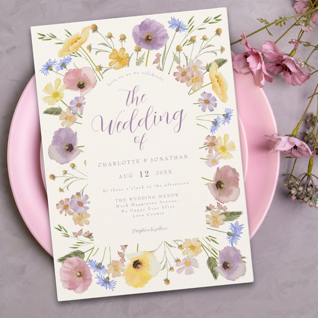 Boho Wildflower Pastel Wedding Invitation (Colorful wildflower boho chic wedding invitation )