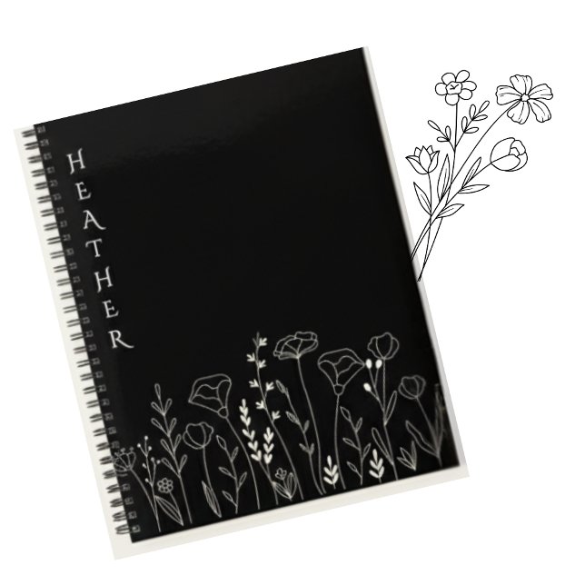 Boho Wildflower Personalized Black Gift for Her Notebook (Creator Uploaded)