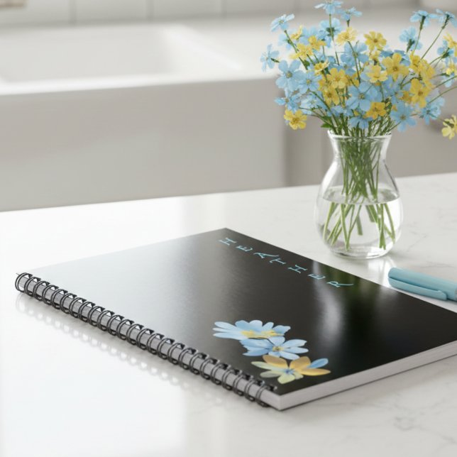 Boho Wildflower Personalized Black Gift for Her Notebook (Creator Uploaded)