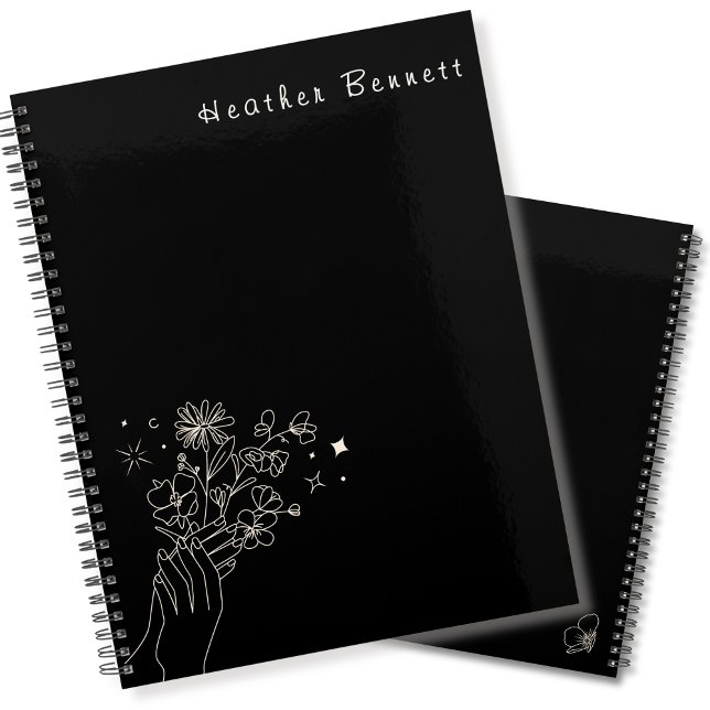 Boho Wildflower Personalized Black Gift for Her Planner (Creator Uploaded)