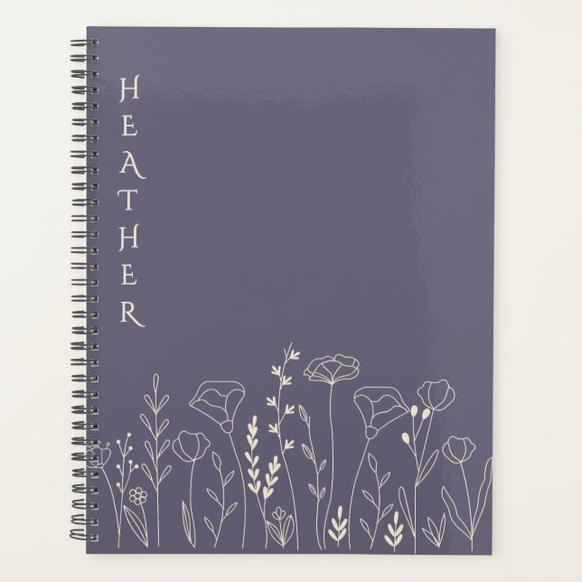 Boho Wildflower Personalized Grey Gift for Her Planner (Front)